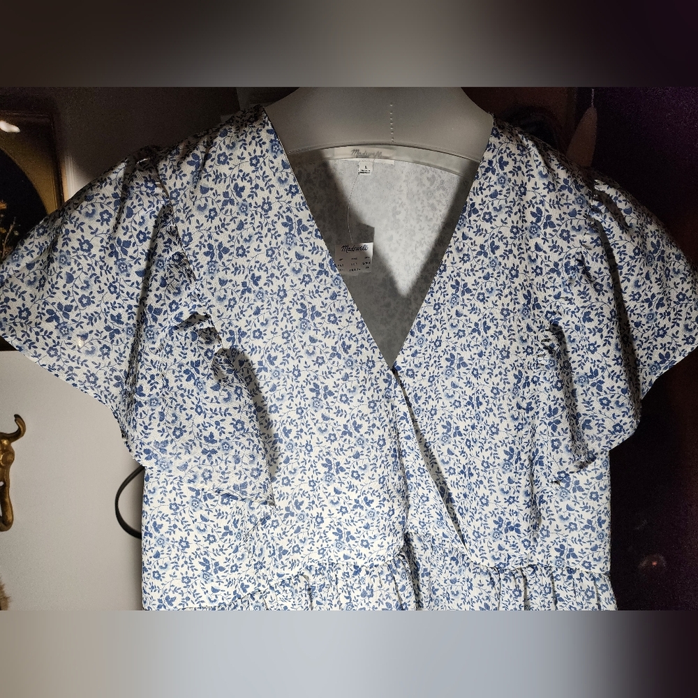 Georgette Ruffle-Sleeve Peplum Top Large Vine Floral Vintage - Picture 5 of 10